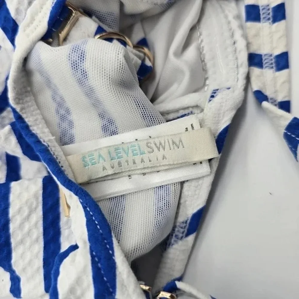 Sea Level Swim One Piece Swimsuit Womens 6 Blue White Stripe U Ring - Picture 5 of 12
